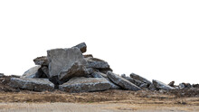Low View Isolate Debris Of Large Concrete Blocks Are Piled Up On The Mounds.