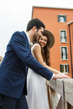 Bride And Groom Posing In The Outdoors Of Venice, Italy