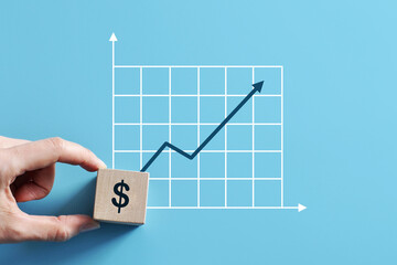 Wall Mural - The dollar icon and the upward growth chart. Symbol of dollar growth
