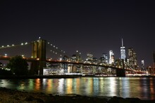 New York City Viewing Brooklyn Bridge During Night Time