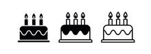 Cake Icon. Symbol Of The Holiday, Birthday. Festive Cake With A Candle. Isolated Vector Illustration On A White Background.