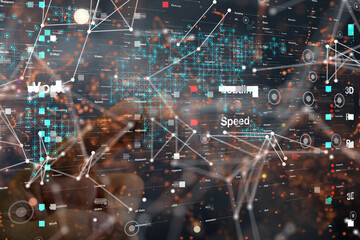 Neural network 3D illustration. Big data and cybersecurity