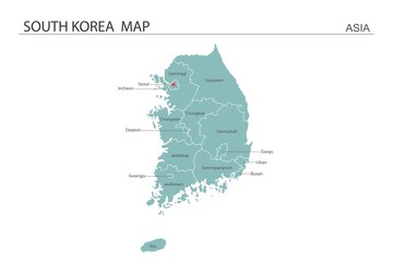 Wall Mural - South Korea map vector illustration on white background. Map have all province and mark the capital city of South Korea.