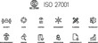 ISO 27001 , International Organization for Standardization. vector icons.