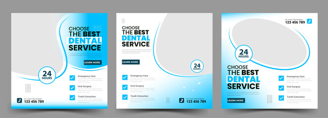 Dentist marketing social media post template square banners or healthcare medical service promotion flyer