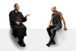 © Ljupco Smokovski - Punk and a priest sitting on a white panel and talking isolated on white background