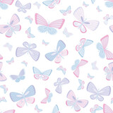 Fototapeta Koty - Girly butterfly pattern, seamless vector background.