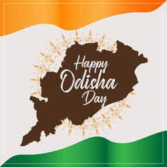 Happy Odisha Day, Utkal Divas, Hindi typography translate: Happy Odisha Day in indian state celebration