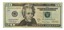 High Resolution Twenty Dollar Bill. Portrait Of US President Jackson, Close-up.