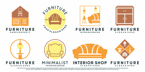 Wall Mural - Set bundle of furniture or interior logo design with creative concept Premium Vector
