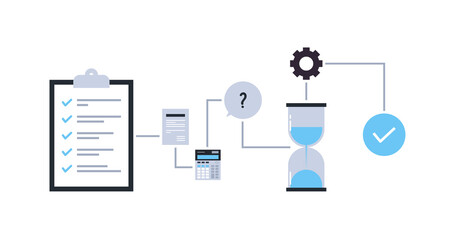 Business progress and marketing plan organization flat illustration.