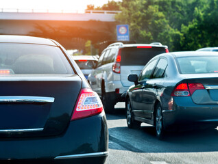 Poster - Traffic jam with row of car in a city street road