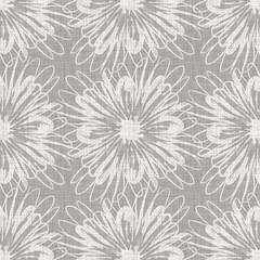 French gray floral linen seamless pattern with 2 tone country cottage style botanical motif. Simple vintage rustic fabric textile effect. Primitive modern shabby chic design.