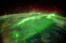 Northern Lights Aurora Borealis Over Planet Earth "Elements Of This Image Furnished By NASA" Close Up