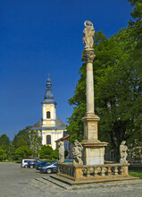 Masaryk Square, The Marian Plague Pillar And The Church Of St. Bartholomew, Zabreh Na Morave - Czech Republic