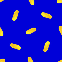 Seamless Pattern Of Yellow Oval Pills On Blue Background, Medical Background For A Clothes And Fabric