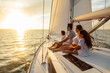 Leinwandbild Motiv Family travel adventures on luxury yacht at sunset