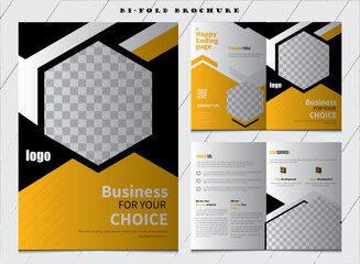 Wall Mural - Bi-Fold Brochure Template, Corporate Bi Fold Brochure Template with Yellow & Dark Vector Accents, Booklet Cover design,  Business Brochure Template, minimal design, pamphlet, circular,  prospectus, ad