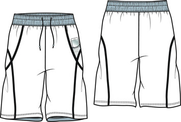 men sports shorts sketch , activewear technical drawing