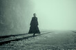 Woman ghost in a long black dress