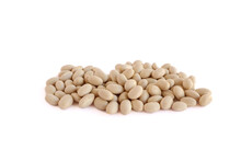 White Haricot Beans On A White Background. Also Known As Navy Beans Or Boston Beans. Legumes Source Of Protein And Fibre.