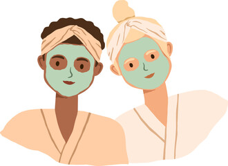 Wall Mural - Women with Clay Facial Masks Cartoon Illustration