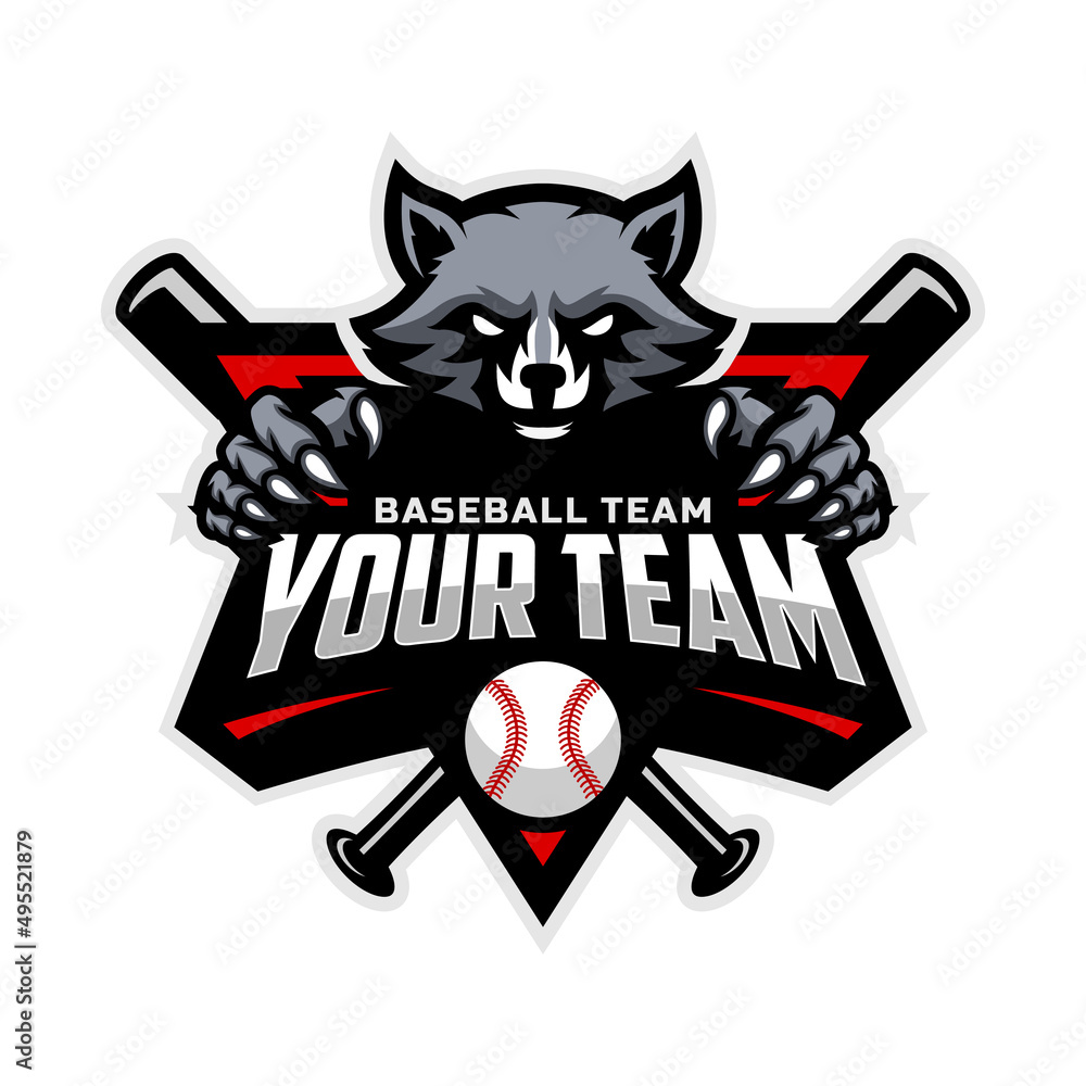 Raccoon mascot for baseball team logo. Vector illustration. Stock Vector |  Adobe Stock, image size:1000x1000