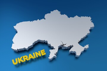 Wall Mural - Stylich 3D map of Ukraine in shades of grey on bkue background