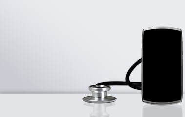 Poster - Online doctor concept. Phone with medical stethoscope.