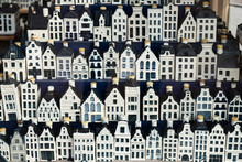 White And Blue Ceramic Souvenir Miniature Canal Houses Of Amsterdam.