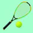 Tennis racket and ball. Vector illustration.