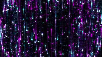 Wall Mural - vertical trails of random blips of color appear, sometimes flicker then slowly float to the ground b