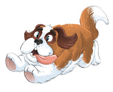 Illustration Of Saint Bernard Dog Running And Jumping