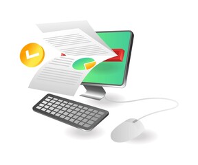 Poster - Flat isometric illustration concept. Computer loading analysis data
