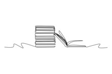 Simple Single Line Drawing Of Books On The Table. Line Art Design For Educational Concept