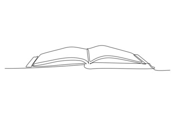 Continuous one line drawing opened book. Vector illustration education supplies back to school theme or concept