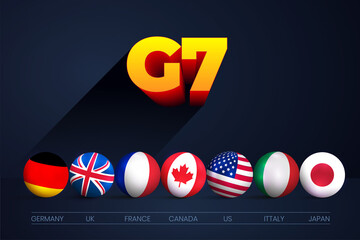 Wall Mural - g7 summit member flag, G7 summit 3D round circle flags vector buttons