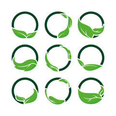 Green leaf logo with circle and nature collection