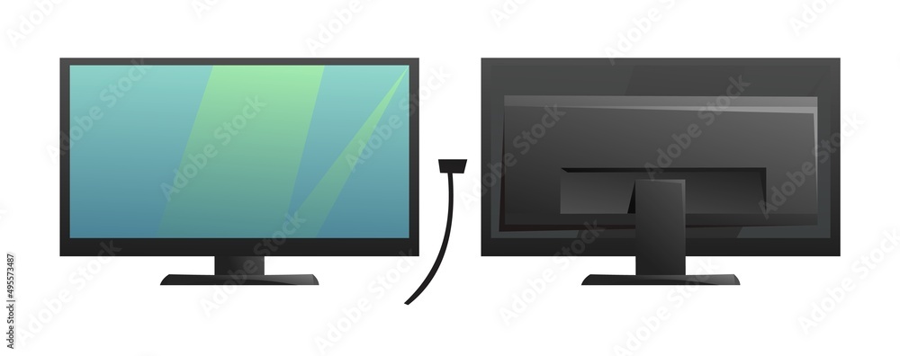 Computer Monitor Back View Cartoon Computer monitor power. Front and back views. Cartoon style. Object ...