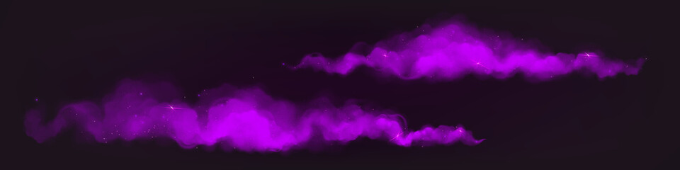 purple magic dust trails with sparkles and glitter. horizontal powder cloud tracks, holi paints, vio