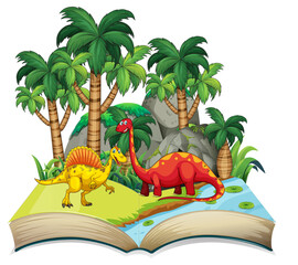 Poster - Opened book with various dinosaurs cartoon