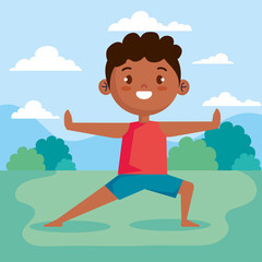 Poster - afro boy practicing yoga