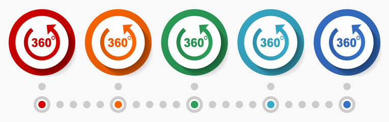 Aufkleber - Presentation, panorama concept vector icon set, flat design colorful buttons, infographic template in 5 color options