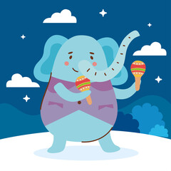 Sticker - elephant playing maracas scene