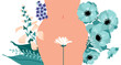 © Viktoria Skripkina - Women's health. Female hips. Bikini line. Abstact flowers, anemones and leaves. The topic of female intimate depilation and hygiene