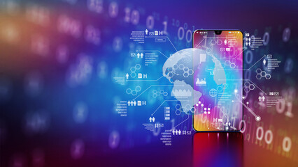 Poster - smart phone internet dan social media connection concept in beautiful visualization concept. 3d rend