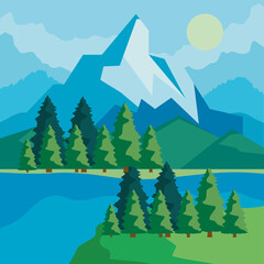 Sticker - landscape with peak and lake