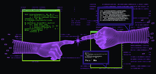 Aufkleber - Two 3D low-poly hands touching each other.