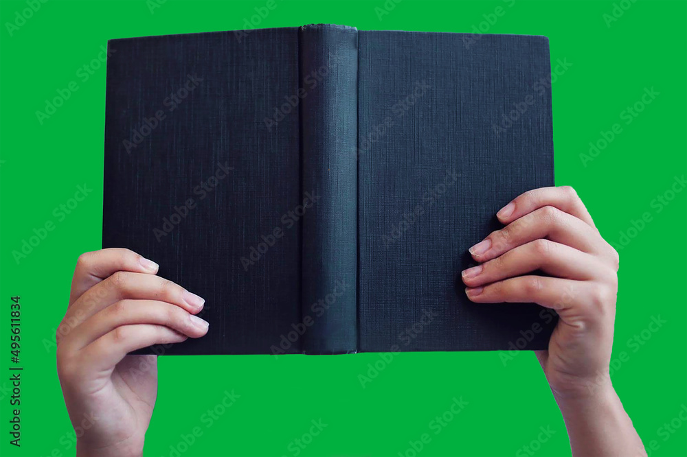 Book Reader Back Hand with book reading from back side book cover mockup of old books on ...
