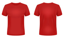 Blank Red T-shirt Template. Front And Back Views. Vector Illustration.
